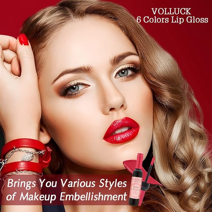 VOLLUCK Wine Liquid Lipstick Gloss, Lip Tint Waterproof Gloss,