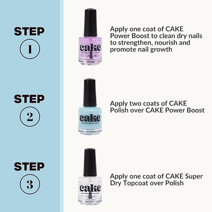 CAKE Power Boost Nail Strengthener & Nail Polish Duo: Color ""Perfect Day at Coco Cay"" - Keratin, Vitamin E, & Biotin Enriched, Nail Growth & Nail Hardener, (1 FL oz) CAKE Nail Treatment & Color, 2
