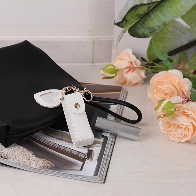 Lipstick Keychain Holder with mirror Chapstick Holder Keychain Organizer