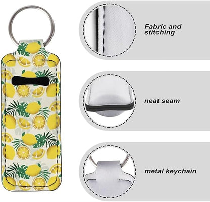 Horeset Summer Lemon Print Lipstick Holder Keychains, Elasticity Gloss