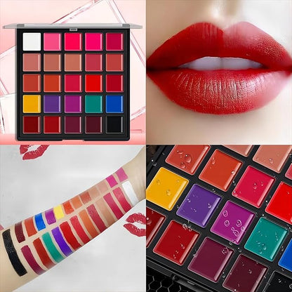 25 color Lipstick Lip Gloss Palette 24H Long-lasting moisturizing Waterproof matte Lip Palette Makeup,Pigmented Festival Halloween Body Face Paint Matte Lipstick Set