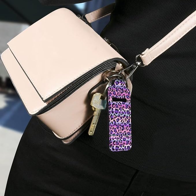 Horeset Purple Leopard Print Lipstick Holder Keychains Stylish Ring