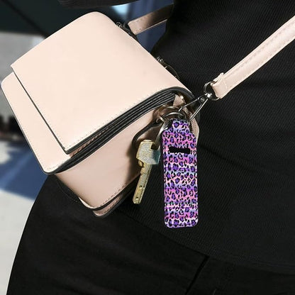 Horeset Purple Leopard Print Lipstick Holder Keychains Stylish Ring