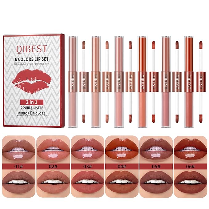 Rechoo 2in1 Lipstick Set, 6pcs Double-head Matte Glossy