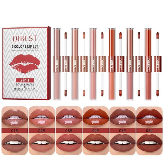 Rechoo 2in1 Lipstick Set, 6pcs Double-head Matte Glossy