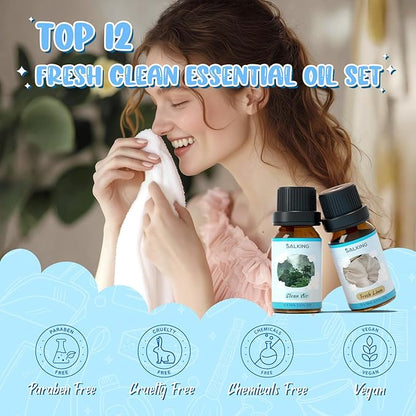 SALKING Clean Fragrance Oils Set, 12 x 10ml Premium Essential Oils Set for Diffuser, Natural Clean Scents Scented Oils, Soap & Candle Making Scents, Aromatherapy Oils Collection