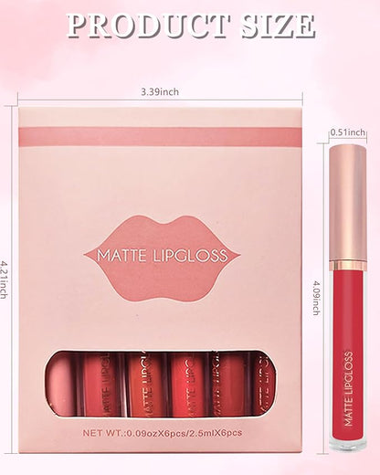 Matte Liquid Lipstick Lip Gloss Kit-6Pcs Dark Ruby Gloss