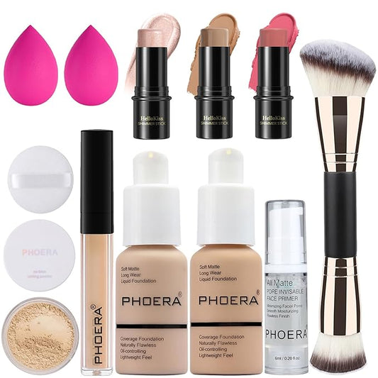 PHOERA Foundation,3 PCS Contour Stick Makeup Kit, Shades Contour/Nude+Buff Beige+#03,#09,#12)