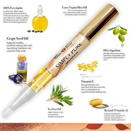 Bliss Kiss | 1 Pumpkin Spice Latte Fragrance | Nail Oil Cuticle Pen w/Vitamin E & Jojoba⏤Nail Strengthener Nail Growth Serum for Brittle Peeling Breaking Thin Nails