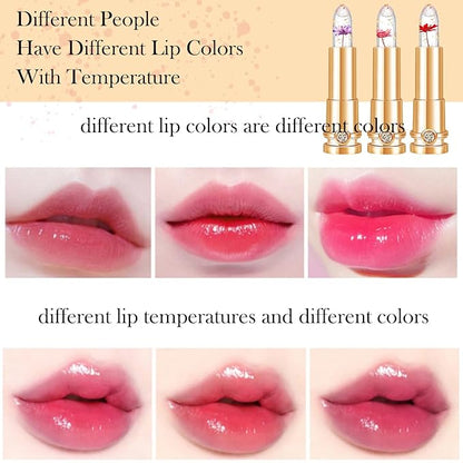 3 Colors Crystal Flower Jelly Lipstick Set,Magic Temperature Set,Magic