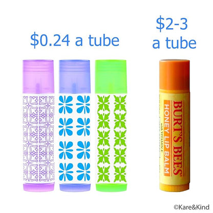 Kare & Kind DIY Lip Balm Container Tubes - 50-Pack (10x5 Colors) - Including 50 Writeable & Printed Lip Balm Stickers - Twist Mechanism and a Cap - 3/16 Oz (5.5 ml) - Moisturizing