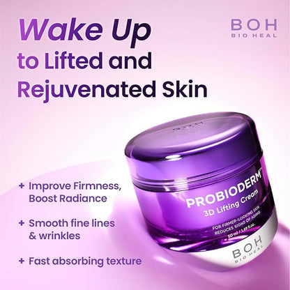 Probioderm 3D Lifting Cream 1.7 fl oz | Advanced Korean Anti-Aging Probiotic Facial Night Cream with 17-Peptide Complex & Patented Probioderm for Wrinkles on Face and Neck