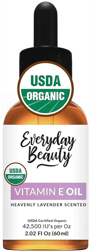 Organic Vitamin E Oil - Heavenly Lavender Scented USDA Certified 100% All Natural Plant Based 2.02 Fl Oz Glass Bottle & Dropper - Lightweight and Great for Scars After Surgery - For Face, Skin & Nails