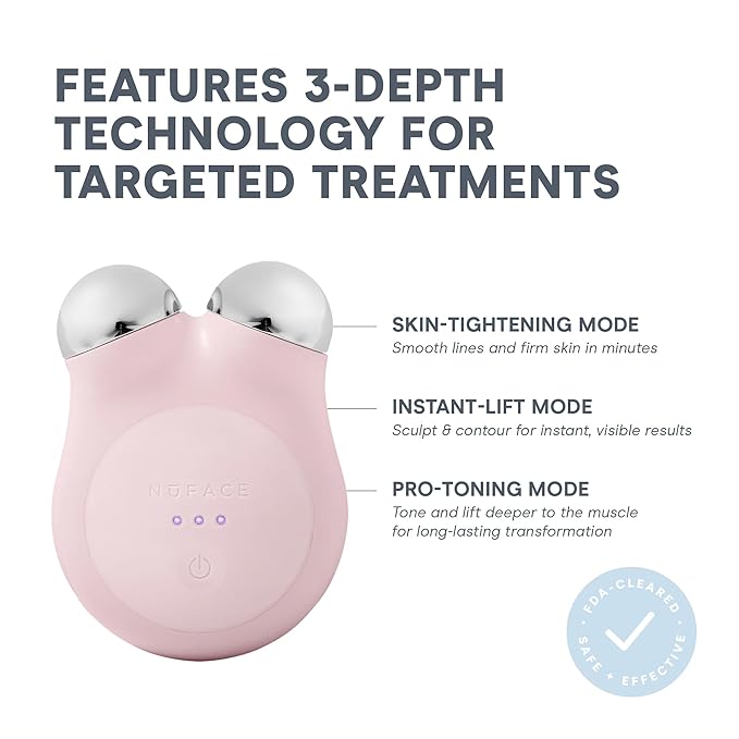 NuFACE MINI+ Microcurrent Facial Device Kit - FDA Cleared Face Sculpting & Skin Tightening Device to Contour, Lift & Tone + Microcurrent Gel Activator & Silk Creme - Sandy Rose