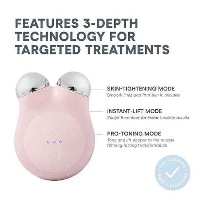 NuFACE MINI+ Microcurrent Facial Device Kit - FDA Cleared Face Sculpting & Skin Tightening Device to Contour, Lift & Tone + Microcurrent Gel Activator & Silk Creme - Sandy Rose