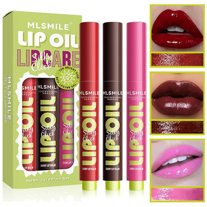 3 Colors Press Lipstick Lip Oil Slick Click,Korean Shining