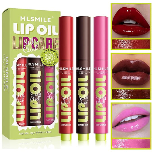 3 Colors Press Lipstick Lip Oil Slick Click,Korean Shining