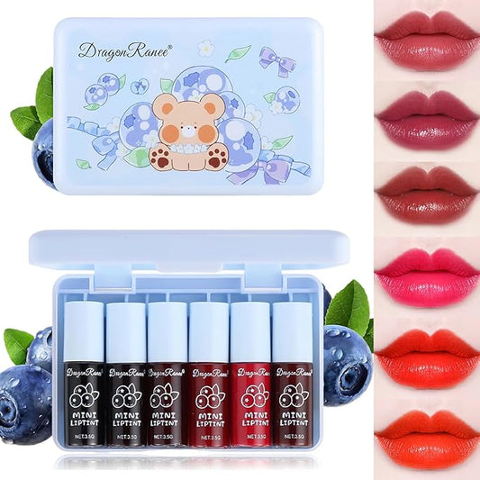 6 Colors Lip Tint Stain Set, Korean Lip Gloss Plumping Lip Tint Moisturizing Watery Mini Liquid Lipstick, Multi-use Lip and Cheek Tint, Long Lasting,Non-Stick Cup Lip Makeup