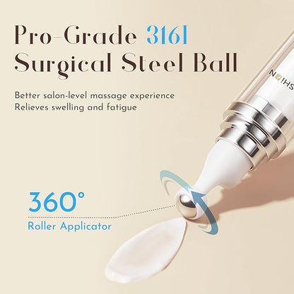 6% Caffeine + 1% Retinol Eye Cream for Dark Circles, Puffy Eyes & Bags | 360° Massage Ball for Fine Lines | Collagen & Centella | Anti-Aging Under Eye Care for Sensitive Skin Men & Women(0.7fl.oz)