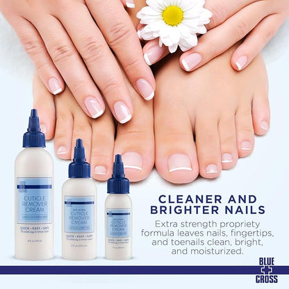 Blue Cross Cuticle Remover Cream for Dry Damaged Cuticles, Moisturizing Cuticle Softener for Nails, Professional Nail Care for Dry Manicures, Brittle Hang Nails, Made in USA, 2oz