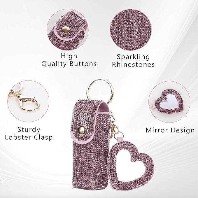 Rhinestones Lipstick Keychain Holder with mirror Chapstick Holde