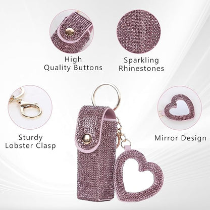 Rhinestones Lipstick Keychain Holder with mirror Chapstick Holde