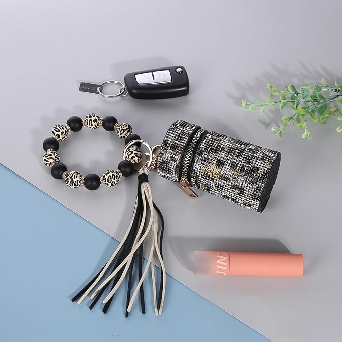 Lipstick Keychain, Leather Diamond Lip Gloss Holder, Stylish Gloss