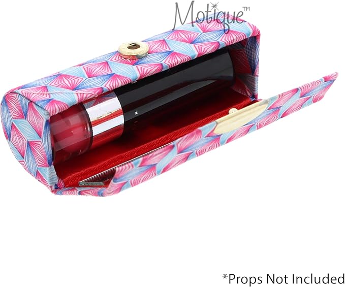 Motique Accessories Diamond Pattererned Fabric Lipstick Case with Mirror for Purse-Pink
