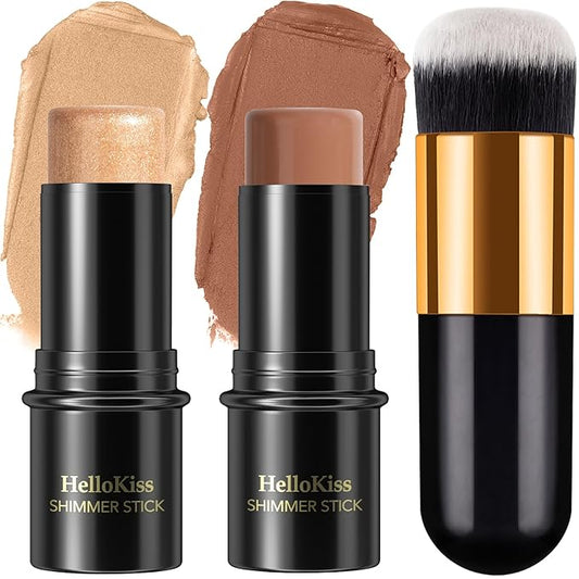 2Pcs Cream Contour Stick Makeup Kit, Cream Highlighter