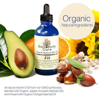 Gaia Body Care Organic Vitamin E Oil 75,000 IU Body Oil for Dry Skin, Scars, Hair and Scalp Moisturizer, Bath Oil - 4 ounces