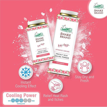 Snake Brand Prickly Heat Cooling Powder for Everyday / 280g) 9 Oz