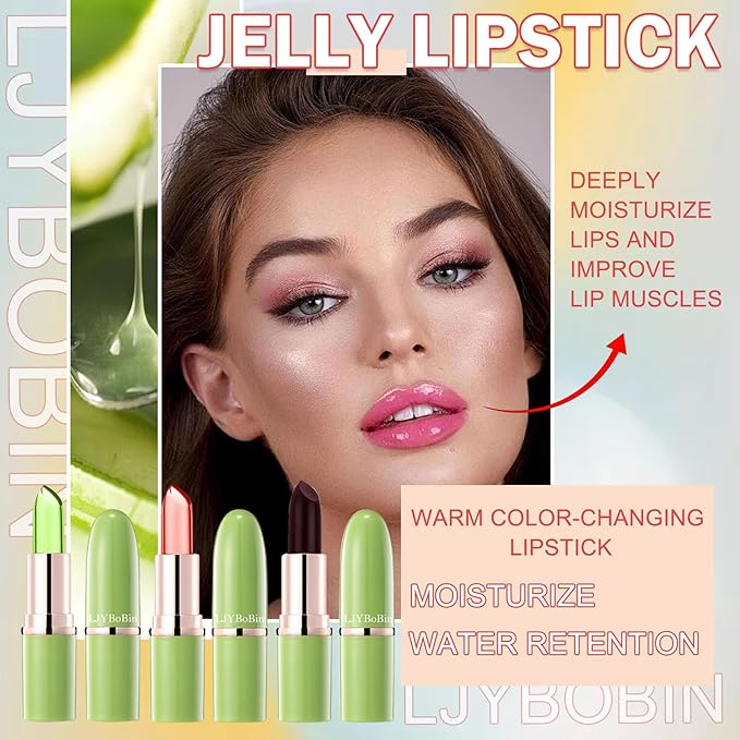 3PCS Aloe Vera Color Changing Lipstick Set,Magic Jelly Changing