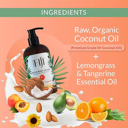 Coco Fiji Face & Body Lotion Infused With Coconut Oil | Lotion for Dry Skin | Moisturizer Face Cream & Massage Lotion for Women & Men | Lemongrass Tangerine 12 oz, Pack of 3