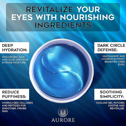 AURORE Under Eye Patches with Hyaluronic Acid, Collagen, Niacinamide - for Puffy Eyes, Dark Circles, Wrinkles, Fine Lines - Hydrating & Brightening, 30 pairs (60 gel patches) - Rejuvenating Eye Masks
