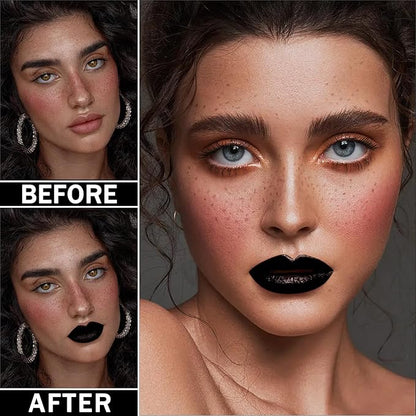 2Pcs Black Matte Lipstick and Lipliner Set,Velvet Liquid Gloss
