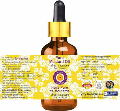 Deve Herbes Pure Mustard Oil (Brassica juncea) with Glass Dropper Cold Pressed 10ml (0.33 oz)
