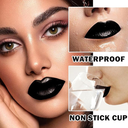 3 in 1 Lipstick and Lipliner Set,Lip Liner and Lipstick Set 3Pcs,Black Matte Lipstick Lip Liner,Moisturizing Velvet Lip Gloss Set,Long Lasting Waterproof Lip Stain Liquid Lipgloss Set for Women Halloween Gothic Makeup
