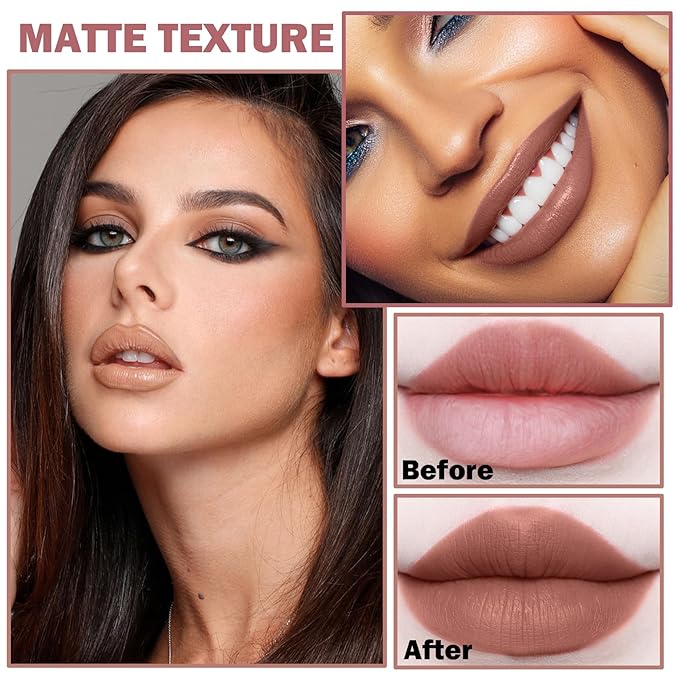 4PCS Nude Matte Lipstick Set Long-lasting Moisturizing Lipstick Set Velvet Lip Gloss Waterproof Labiales Set for Women-01 Clear,02 Nude,04 Light Pink,05 Amber