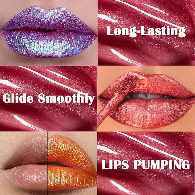 Maydear Chameleon Lipstick for Women, Multichrome Lip Stick Set Color Changing Blue Gold Green Pink Lipstick Makeup Kit Long Lasting Metallic Lip Gloss for Girls