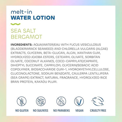 Seaweed Bath Co. Melt-In Water Lotion, Sea Salt Bergamot Scent, 4 Ounce, Sustainably Harvested Seaweed, Sea Grape, Beta-Glucan