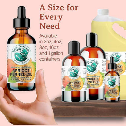 Bella Terra Oils - Organic Apricot Kernel Oil 16 oz - Cold-Pressed Nutritional Wonder, Packed with Antioxidants, Ideal Carrier Oils for Essential Oil Blends