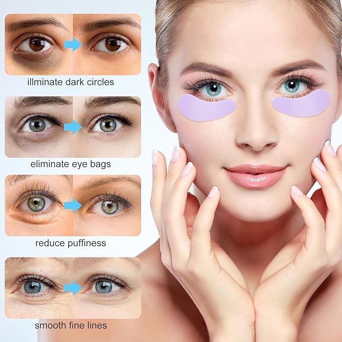 Joez Wonderful Under Eye Patches 2 Pairs, Silicone Reusable Eye Patches, Under Eye Mask for Skin Care Effect to Reduce Wrinkles & Fine Lines, with Metal Eye Cream Applicator, Tin Case (Purple)