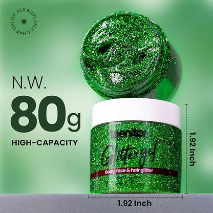 Teenitor Green Body Glitter Gel, Face Glitter Makeup, Body Hair 80g