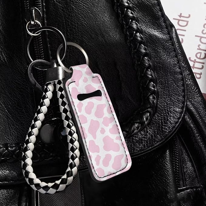 Horeset Pink Cow Spot Lipstick Holder Keychains Ring,