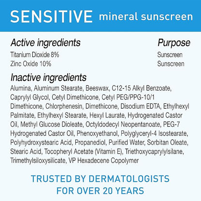 BLUE LIZARD Sensitive Mineral Sunscreen with Zinc Oxide 50+ Water Resistant UVAUVB Protection with Smart Cap Technology Fragrance Free, Sensitve, SPF 50 - - Tube, Unscented, 5 Fl Oz