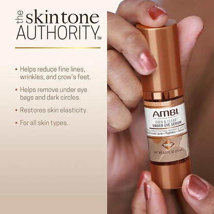 Ambi Even & Clear Under Eye Serum for All Skin Types; Anti Aging Formula features Peptides, Hyaluronic Acid, and Vitamin A to help Reduce Fine Lines, Wrinkles, and Dark Circles , 0.5 Ounce