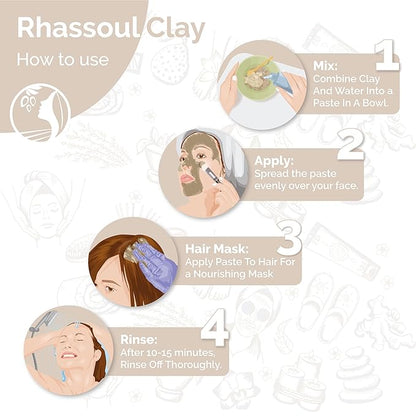 Fatima's Garden Rhassoul Clay with Herbs - Detox Facial Powder, 150g