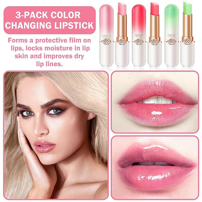 AWCCXMYM 3Pcs Color Changing Lipstick Lip Oil Glow Changing