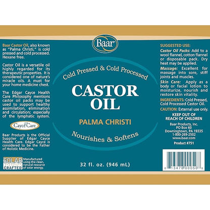 Baar Cold-Pressed, Cold-Processed, Hexane Free Castor Oil, 32 Ounces