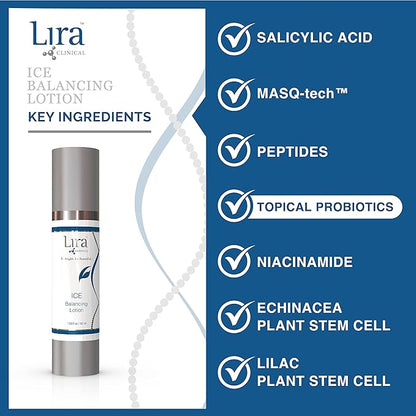 Lira Clinical ICE Balancing Lotion - Daily Oil Control Lotion & Lightweight Hydration with Skin Probiotics, Salicylic Acid & Plant Stem Cells - Hydrates Skin with Matte Finish - 1.69 fl oz